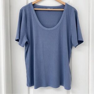 GAP Ribbed Blue Scoop Neck Tee XXL | Soft Stretch Short Sleeve Top